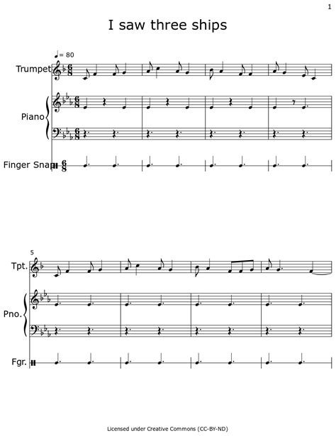 I Saw Three Ships Sheet Music For Trumpet Piano Finger Snap