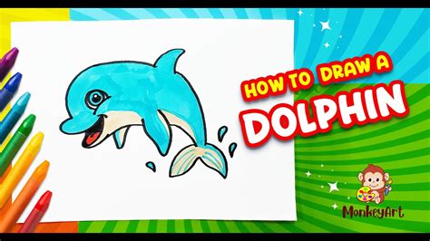 How To Draw A Cute Blue Dolphin Lets Learn Youtube