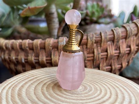 Natural Rose Quartz Perfume Bottle Pendantquartz Etsy