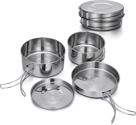 Funvalley Surperfect 4 Pcs Camping Cookware Set Stainless Steel