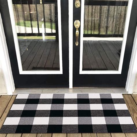 Htaiguo Buffalo Checkered Rug X Ft Cotton Woven Front Door Patio Rug