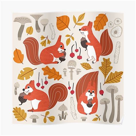 "Fall themed cute squirrels vector" Poster for Sale by blakeoqu8 ...