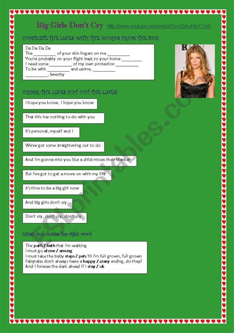 Song Big Girls Dont Cry Fergie Esl Worksheet By Mammahen