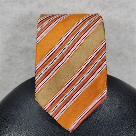 Ermenegildo Zegna Striped Orange Tie 60 X 3 25 Silk Blend Pink Brown