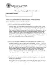 Phi T Thinking And Language Reflection Worksheet Docx Thinking