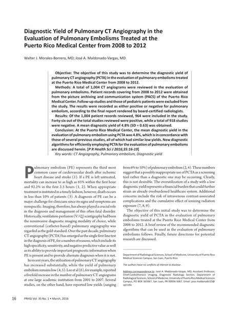 Pdf Diagnostic Yield Of Pulmonary Ct Angiography In The Evaluation Of