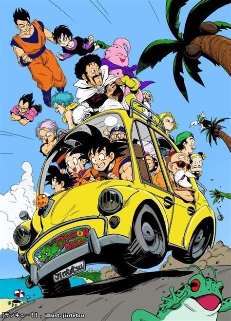 The Dragon Ball Movie Poster With Many Cartoon Characters Riding On Top