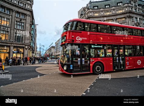 London England Uk Oxford Circus At Twilight Bus And Taxi Traffic