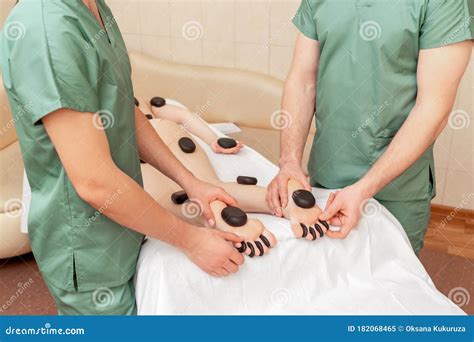 Woman Receiving Hot Stones Massage Stock Image Image Of Closeup Four