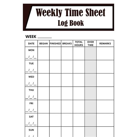 Weekly Time Sheet Log Book Daily Logbook Organize To Track Record