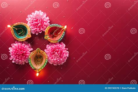 Happy Diwali Clay Diya Lamps Lit During Diwali Hindu Festival Of