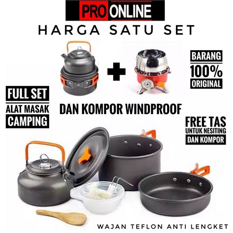 Jual Paket Wajan Teko Kompor Windproof Kemping Gunung Cooking Set