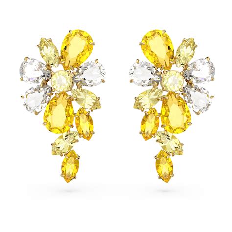 Gema Drop Earrings Mixed Cuts Flower Yellow Gold Tone Plated