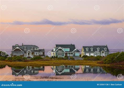 Beach House Sunset Reflections Stock Photo Image Of Seaside Ocean