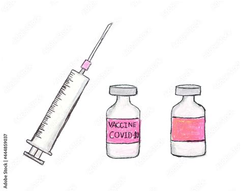 syringe and COVID-19 vaccine drawing with crayon on white paper, COVID-19 prevention Stock ...