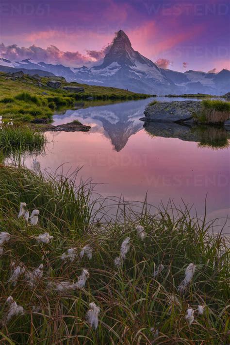 Matterhorn Mountain With Reflection On Stellisee Lake At Sunset