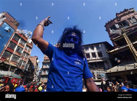 Kathmandu, NE, Nepal. 22nd Mar, 2023. A man reacts during the Paachahre