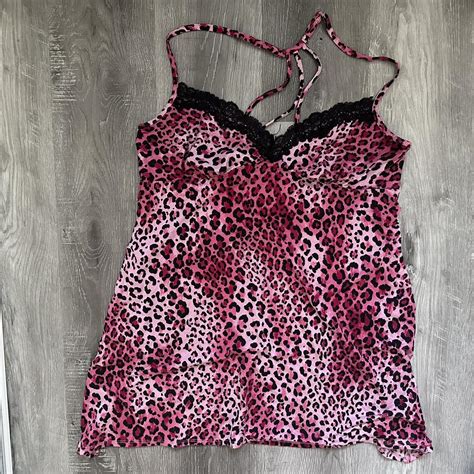 Y2k Pink Cheetah Print Slip Lingerie Dress With Lace Depop