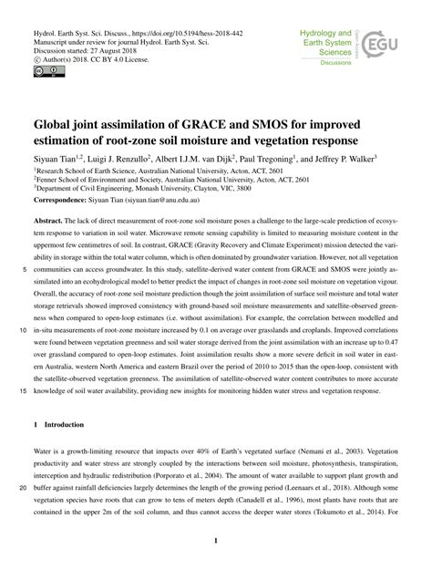 Pdf Global Joint Assimilation Of Grace And Smos For Improved