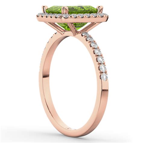 Emerald Cut Peridot And Diamond Engagement Ring 14k Rose Gold 3 32ct Ad2577