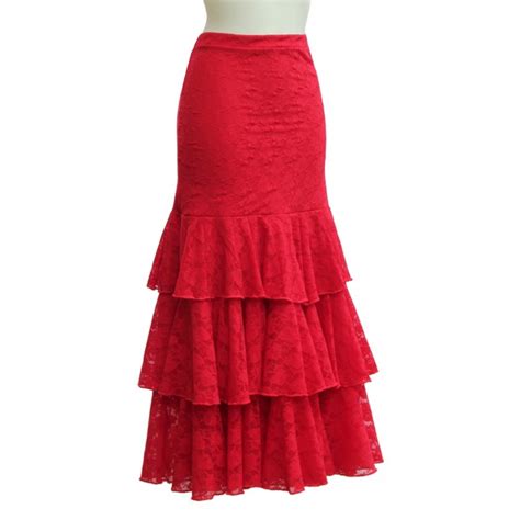 Falda Flamenco Encaje Rojo