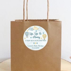 Up Up And Away Baby Shower Sticker Personalized Hot Air Balloon Boy Baby Shower Label Custom