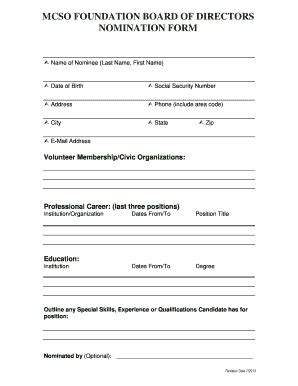 Fillable Online Mcso Foundation Board Of Directors Nomination Form Fax