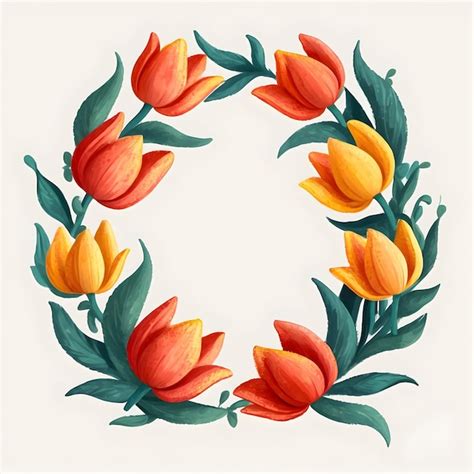 Premium Photo Tulip Wreath Illustration Floral Wreath Design Colorful