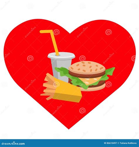 Lunch French Fries Burger And Soda Flat Design Stock Vector