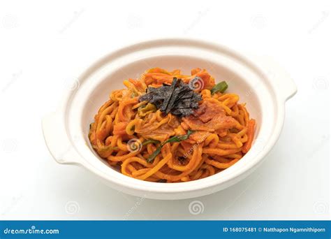 Stir-fried Noodles with Korean Spicy Sauce and Vegetable Stock Image ...