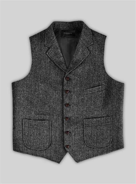 Harris Tweed Dark Gray Herringbone Hunting Vest Studiosuits