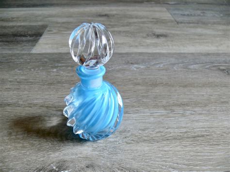 Vintage Blue Swirl Glass Perfume Bottle With Stopper Art Deco Etsy