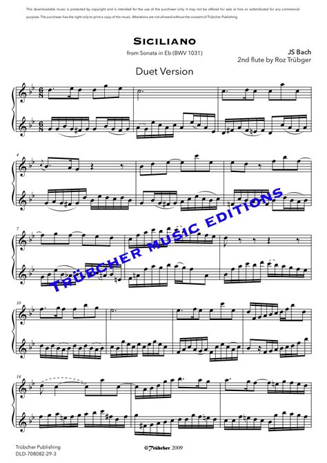 Siciliana Siciliano From Bach Sonata In E Flat BWV 1031 Sheet Music