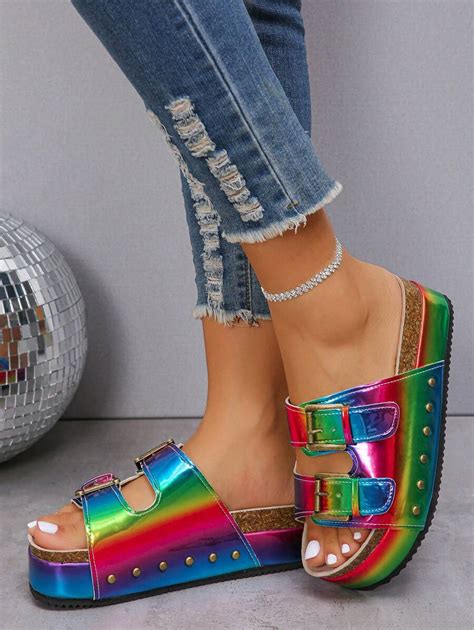 Sandalias de tacón de cuña coloridas de estilo bohemio para mujer con