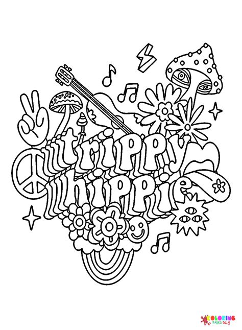 Trippy Hippie Coloring Page Free Printable Coloring Pages