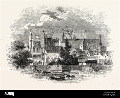 Houses Parliament River London England Engraving 19th Century