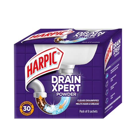 Harpic Drain Xpert Drain Cleaner Powder 50g X 8 Effective Sink