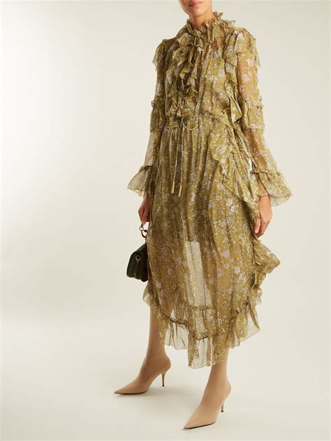 Rife Ruffle Trim Floral Print Silk Dress Zimmermann Matchesfashion