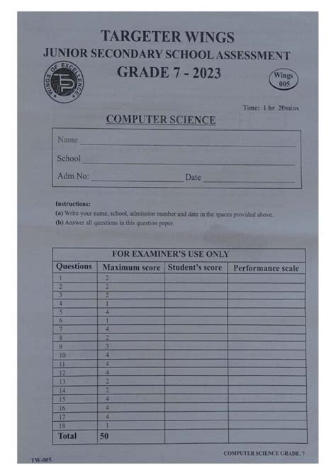 2023 GRADE 7 TARGETER WINGS 004 EXAMS WITH MARKING SCHEMES Elimu