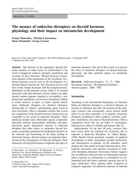 Pdf The Menace Of Endocrine Disruptors On Thyroid Hormone Physiology And Their Impact On