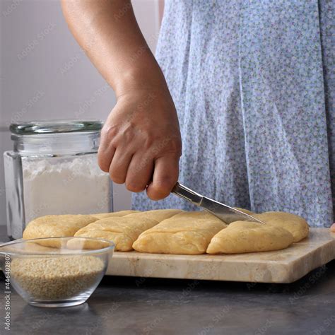 Woman Cut Bread Dough, Baking Process in the Kitchen. Making Odading/Roti Bantal/Golang Galing ...