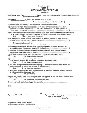 Fillable Online Strata Property Act Form B Information Certificate Fax