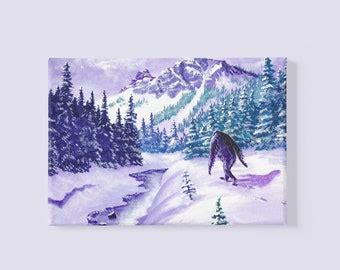 Misty Sasquatch Landscape Painting Canvas Print Bigfoot Wall Etsy