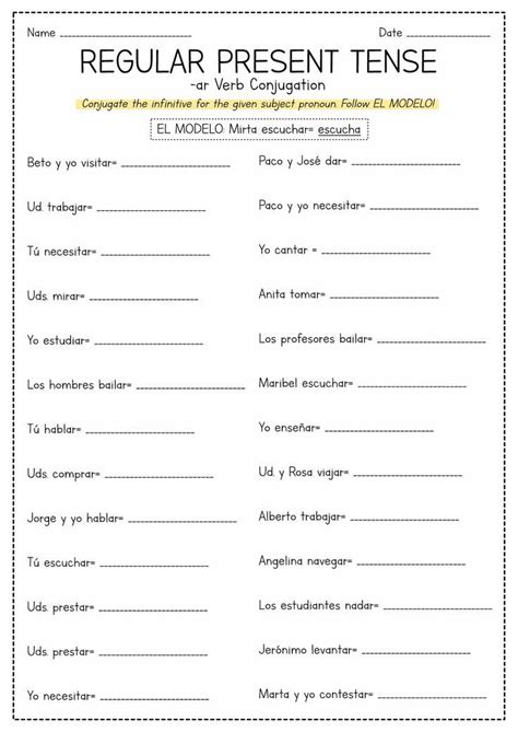 Present Tense Ar Verb Worksheets In 2024 Verb Worksheets Spanish Teaching Resources