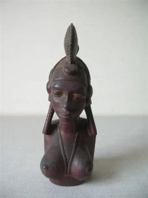 SCULPTURE BUSTE DE femme africaine en bois sculpté déco Afrique de 17