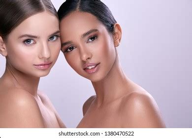 Стоковая фотография Beauty Portrait Two Girls Naked Shoulders Shutterstock