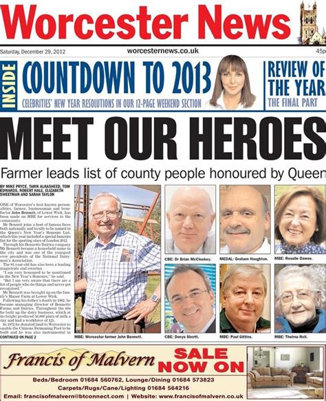 Lots Of Local Faces On This New Years Honours Front Page From The