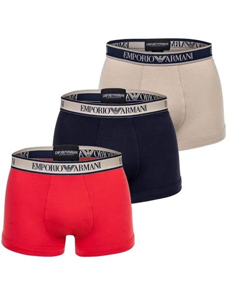 Emporio Armani 3 Pack Boxer Shorts Stone Navy Red 80s Casual Classics