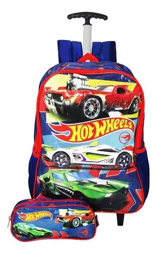 Kit Mochila Hot Wheels Meninos Estojo Escolar Rodinhas Nova