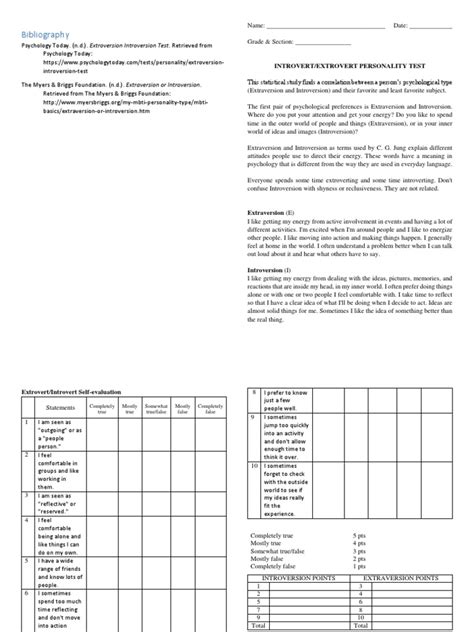 Introvert Extrovert Questionnaire Extraversion And Introversion Earth And Life Sciences